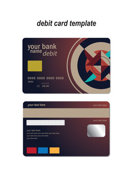 A debit card template featuring a colorful abstract vector design. This card features a front and back design.
