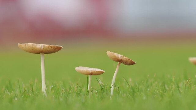 Light brown mushrooms in the lawn help decompose organic matter in the soil during the rainy season.