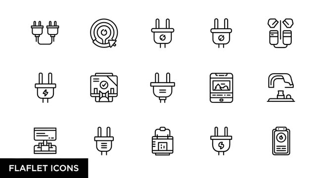 Electrical power plug and socket outlet line icons.