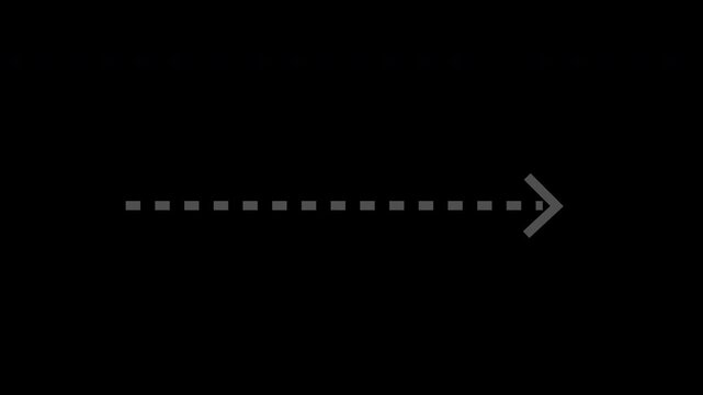 Dash Arrow moving quickly in Right Direction Arrow dotted line animation on Alpha channel. straight dashed arrow icon sign animated. Thin dashed and dotted arrow Reveal indication pointers.