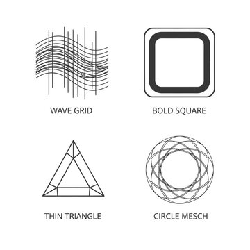 Minimalist geometric shapes set with wave grid and triangle.