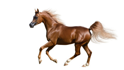 Brown Arabian horse with flowing mane and tail in motion © Jonas