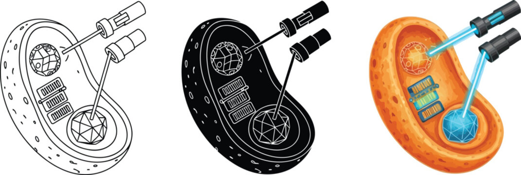Detailed vector illustration depicting cellular manipulation by advanced probes a scientific concept for genetic engineering and biotechnology applications