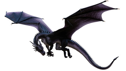 Black dragon with large wings spread, fantasy creature © Jonas
