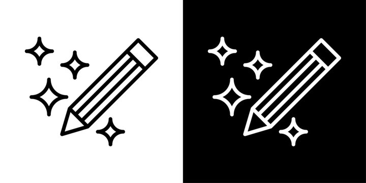 AI Pencil Icon, Artificial Intelligence Writing Tool with Sparkle, Smart Edit and Generative Text Editing Icon, Outline Style Vector for Creative Apps