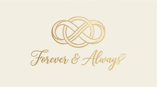 Gold infinity knot and "Forever & Always" text on cream background