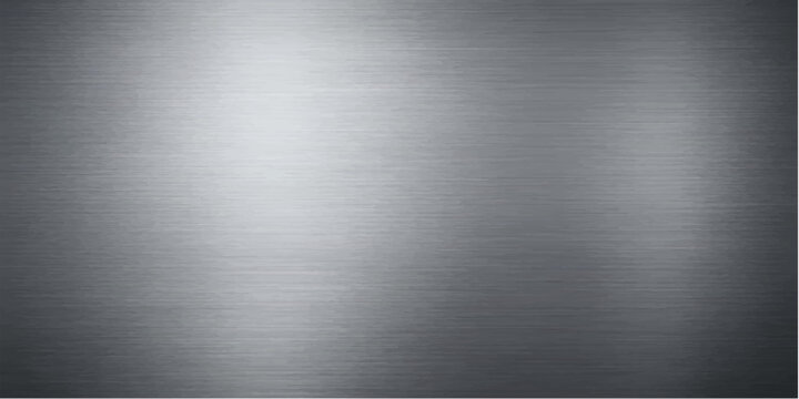 A shiny brushed silver metallic steel plate with an industrial aluminum texture makes a sleek gray stainless chrome backdrop