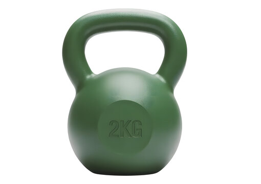 Green 2kg kettlebell weight isolated on white background