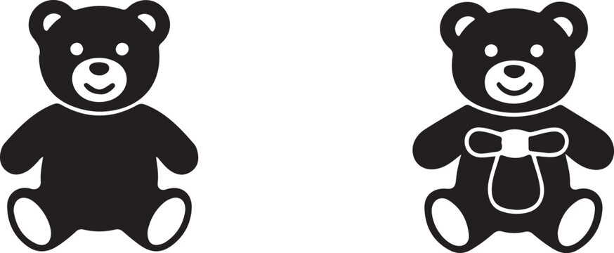 Two adorable black teddy bears sitting side by side, smiling and facing forward