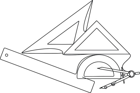 Drafting Tools: Ruler, Set Squares, Protractor and Compass for Technical Drawing