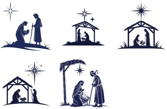 Nativity scene silhouettes with star of Bethlehem vector graphic design Bundle t-shirt design Print