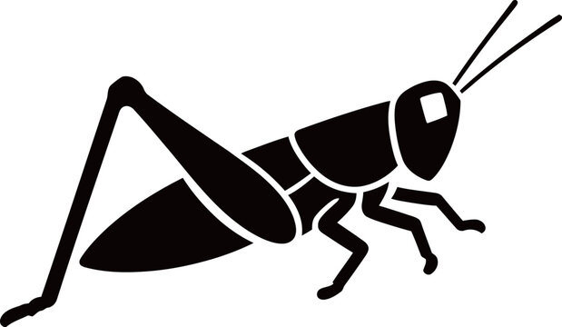 Black and white silhouette illustration of a grasshopper