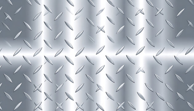Seamless metallic diamond plate texture with reflective brushed aluminum finish, industrial background pattern