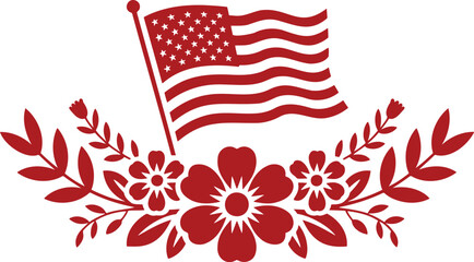 Obraz premium Patriotic American flag design with a decorative floral border symbolizing national pride