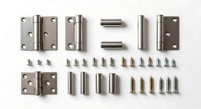 Assorted metal hardware and screws.