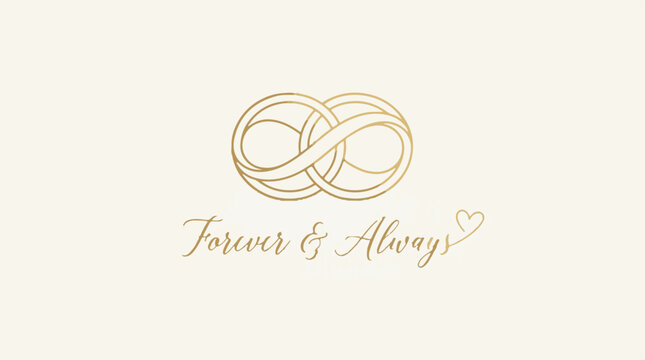 Golden infinity symbol with "Forever & Always" text and heart