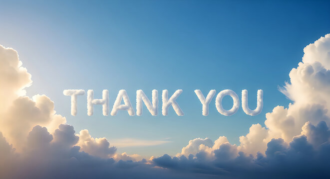 Thank you message formed from fluffy white clouds
