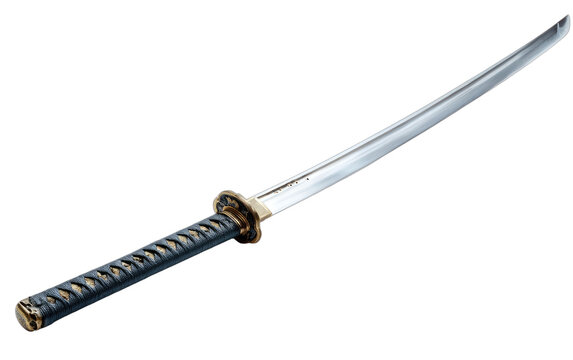 Elegant, sharp, curved blade with ornate hilt and textured grip