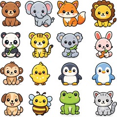 Fototapeta premium Cute Cartoon Animals Set 