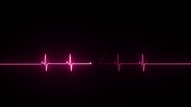 Neon Ekg line animation Heart beat. . EKG heart rate display screen medical research One pulse line. ECG heartbeat monitor, ECG monitor, Heart beating