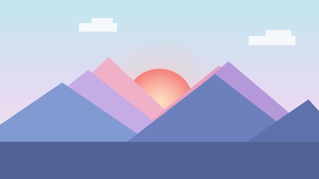 Minimalist landscape with mountains and sun