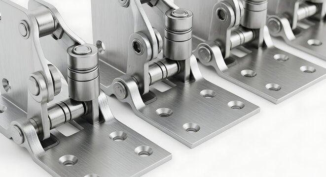 Close-up of metal door hinges hardware.