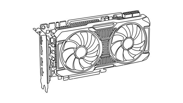 Computer Graphics Card with Dual Fans - Line Art Illustration
