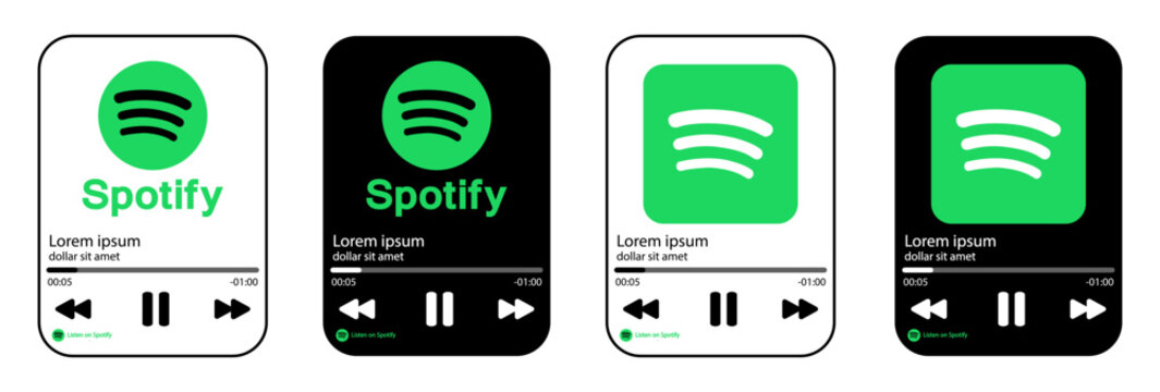 Spotify Audio Player Screen Template Vector Set, Mobile Streaming App Interface Mockup.