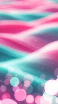 A Vibrant Symphony of Colors: Soft Waves of Pink and Aqua Intertwined with Sparkling Bubbles Create a Dreamy, Abstract Visual Experience