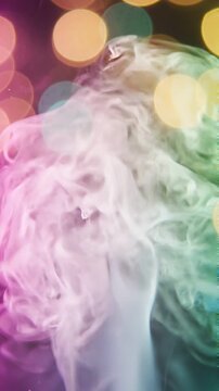 A Captivating Play of Colors: Iridescent Smoke Dancing Among Vibrant Bokeh Backgrounds in a Mesmerizing Visual Experience of Mysterious Ethereal Aesthetics
