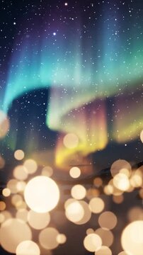 Breathtaking Display of Aurora Borealis Illuminating the Night Sky with Vibrant Colors, Stars, and Soft Lights Reflecting Off the Snowy Landscape