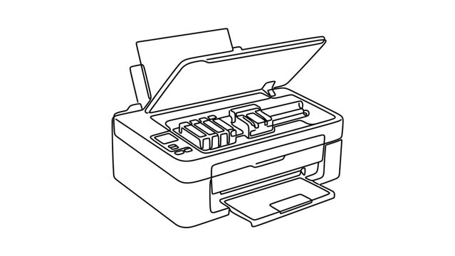 Outline Illustration of a Multifunction Printer with Open Lid