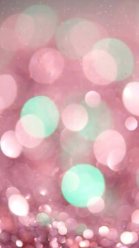 Captivating Sparkles and Soft Focus in Pink and Mint: A Dreamlike Background of Blurred Lights and Shimmering Bokeh Effects
