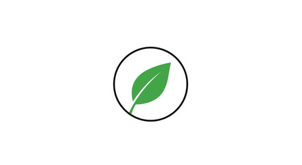 Obraz premium A simple green leaf icon centered inside a thin black circular outline
