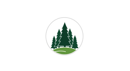 Obraz premium A circular icon featuring a group of evergreen trees on a grassy hill