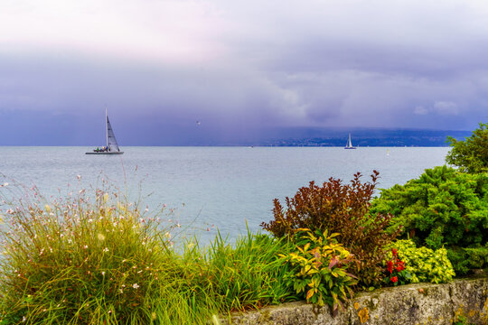 Lake Geneva and Morges lakefront promenade