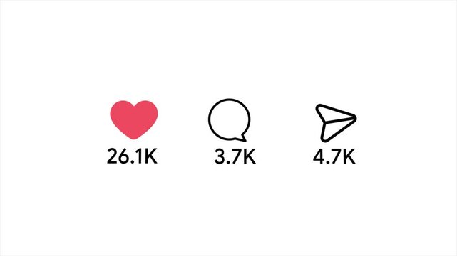 Title:
Social Media Engagement Icons Animation &mdash; Likes Comments and Shares Counter with Heart Chat and Send Button on alpha channel