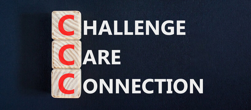 CCC challenge care connection symbol. Concept words CCC challenge care connection on beautiful wooden blocks. Beautiful black background. Business CCC challenge care connection concept. Copy space.