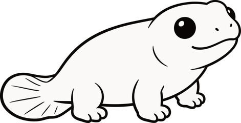 Fototapeta premium Black and white line drawing of a cartoon-style aquatic mammal with a flat tail and large eyes