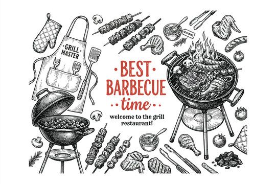 Vibrant barbecue illustration with grill master tools