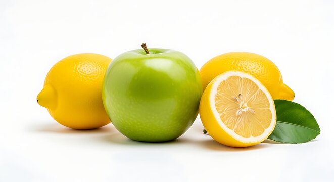 Fresh fruit arrangement with apple lemons.