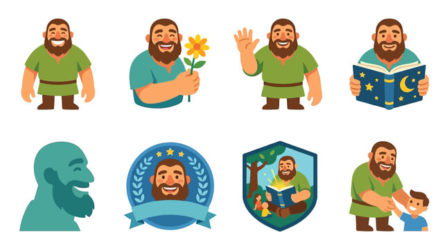 Vector Set of Cartoon Characters in Various Scenes and Emotions with People and Objects