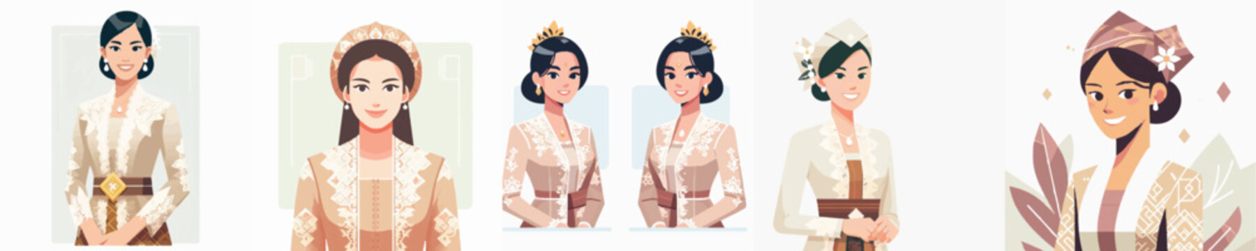 Vector of a Javanese woman wearing traditional kebaya