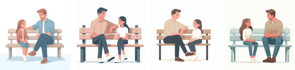 Fototapeta premium Vector of joint activities between father and daughter. Father's Day theme. Vector, illustration, minimalist, flat, icon, icon set