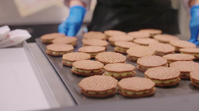 Creme Cookies with Brick Patterns, Close Up Shot, Sapporo Japan