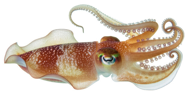 Spotted cuttlefish with curled tentacles and large eye