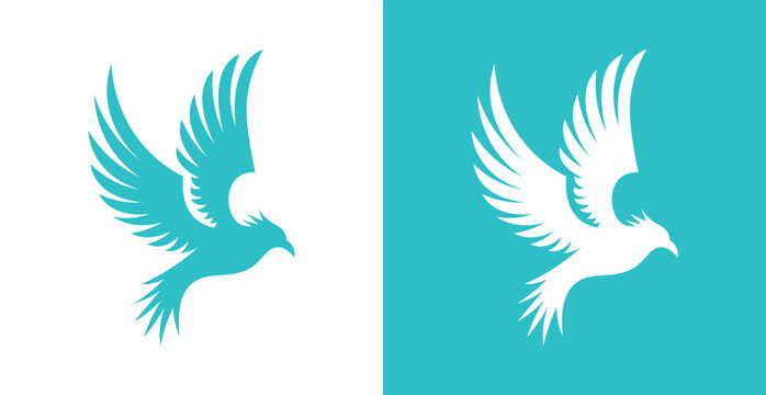 Turquoise Eagle Logo Vector, Flying Hawk Silhouette, Abstract Bird Emblem, Modern Raptor Symbol Design
