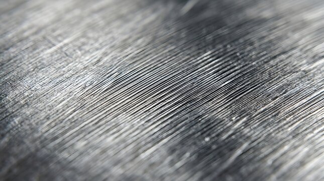 Close-up macro view of a brushed metallic surface with distinct parallel grooves and fine scratches.