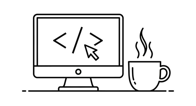 Computer monitor with coding symbols.
