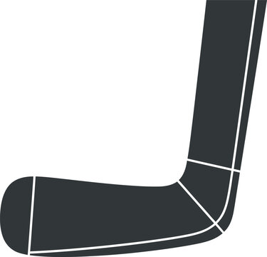 Hockey stick heel vector illustration. Close up flat graphic detail of a dark gray composite ice hockey blade heel section featuring clean white line trim accents isolated on a blank background.